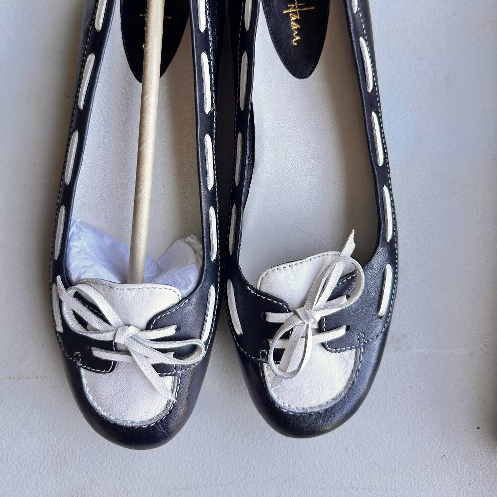 Cole Haan Air Gabi Boat Flat Shoe Black & White Stitch NIB